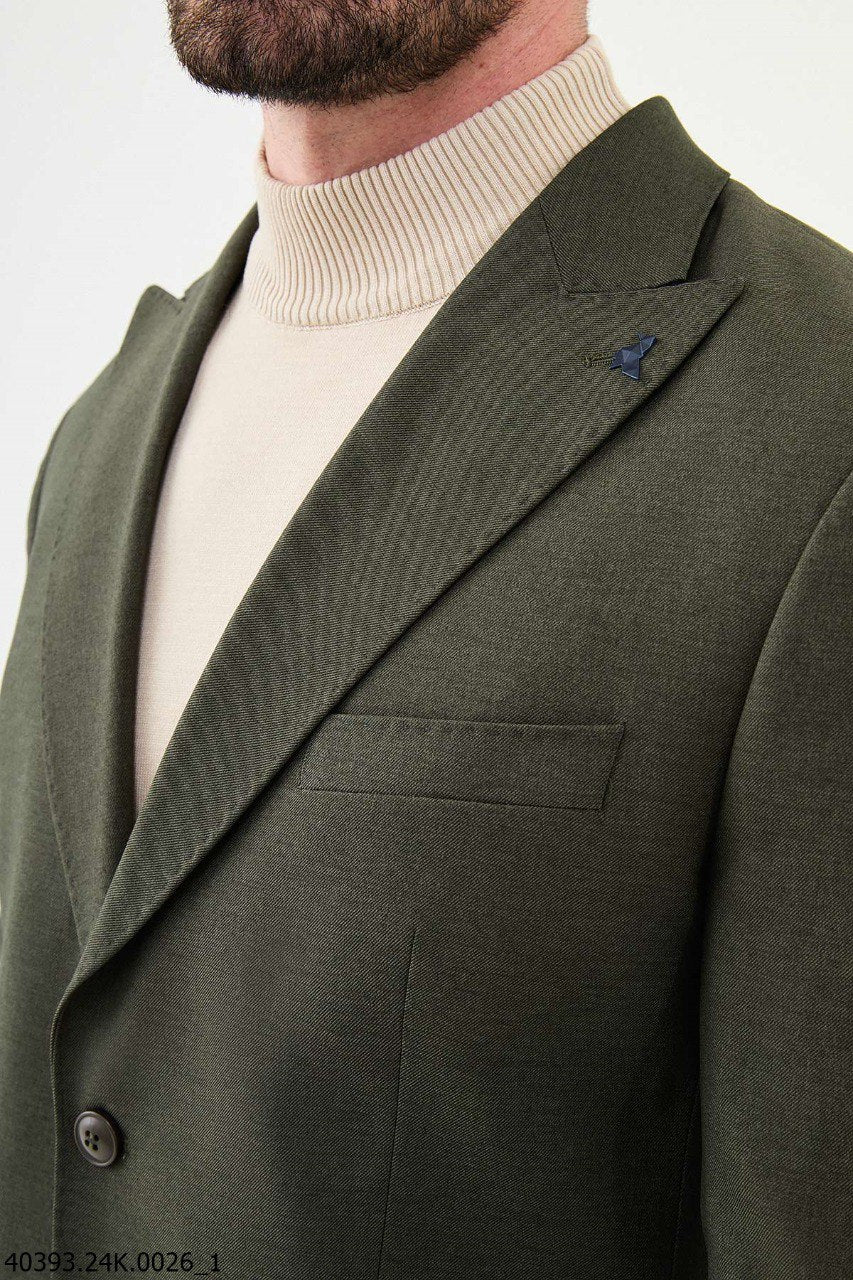 Green Two-Button Slim Fit Casual Jacket