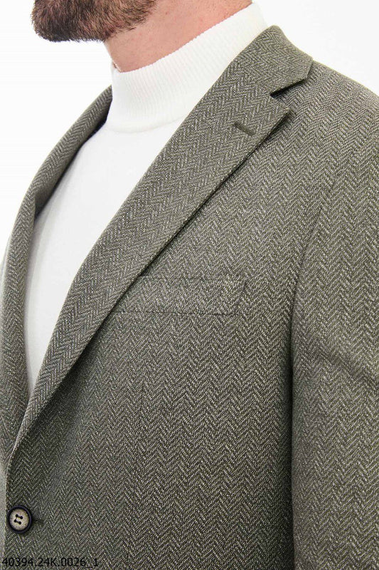 Gray Herringbone Slim Fit Casual Jacket