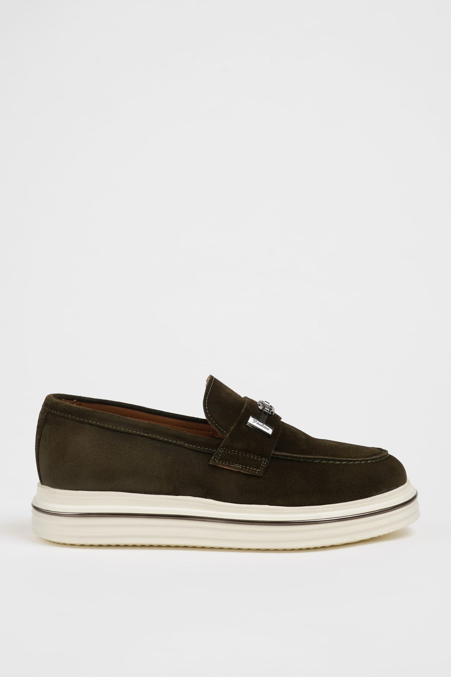 Khaki Nubuck Leather Buckle Loafers
