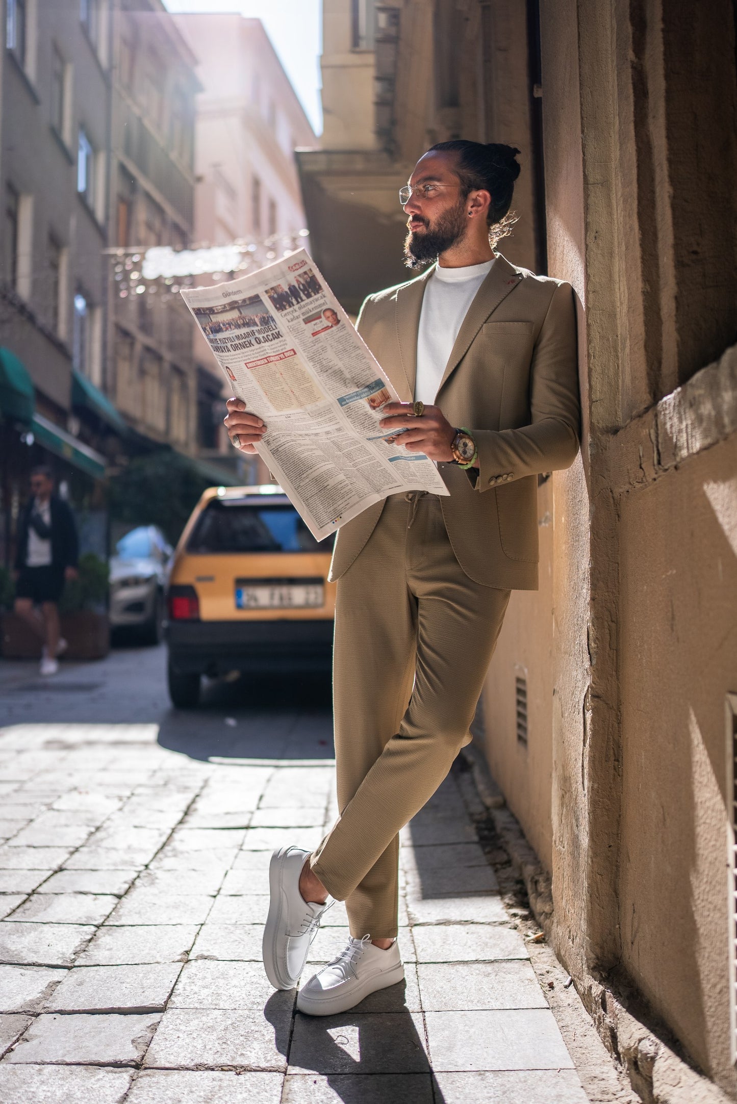 Beige Modern Casual Slim Fit Suit