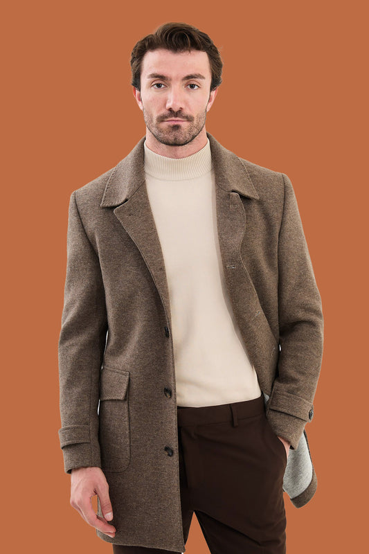 Men's Brown Slim Fit Single Breasted Overcoat
