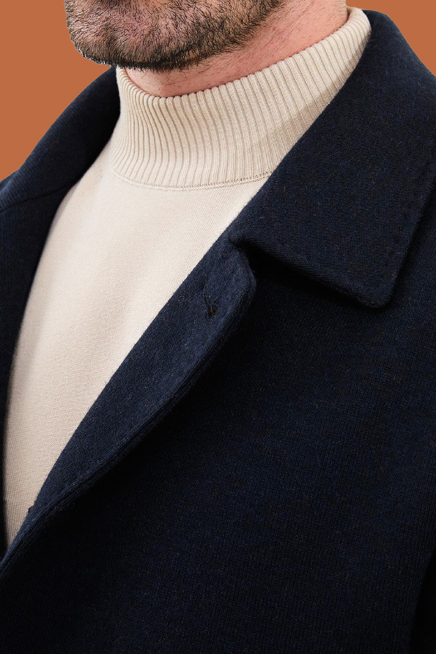Men's Navy Slim Fit Single Breasted Overcoat
