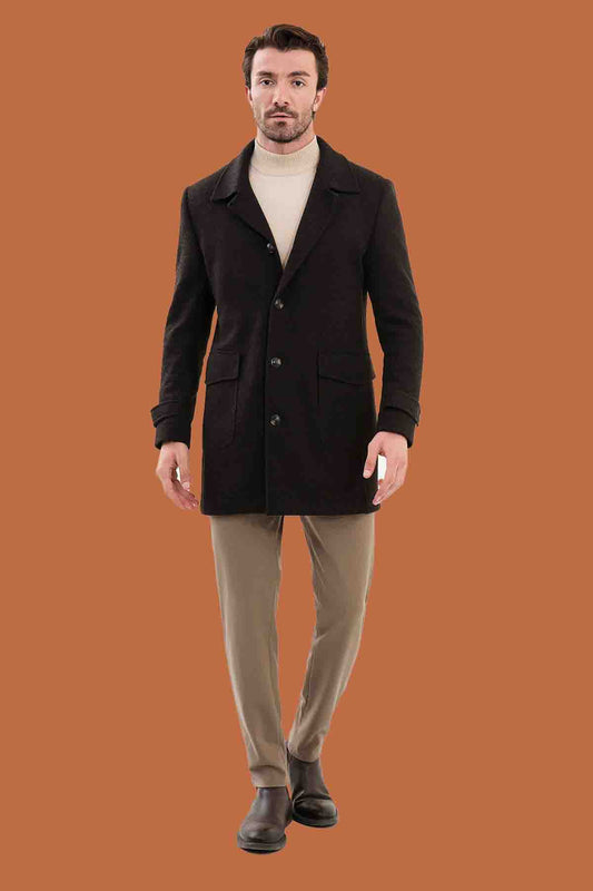 Men's Dark Brown Slim Fit Single Breasted Overcoat