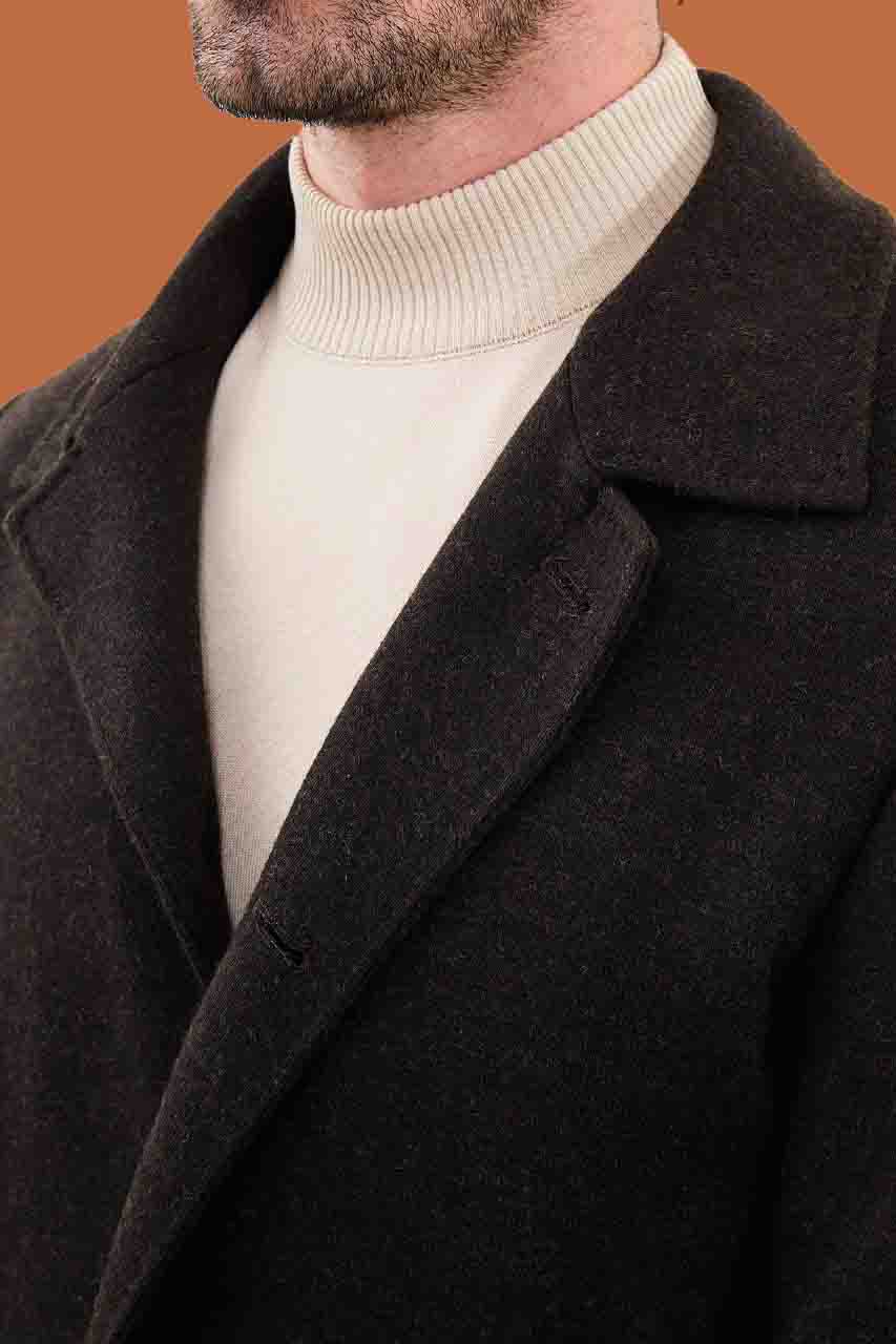Men's Dark Brown Slim Fit Single Breasted Overcoat