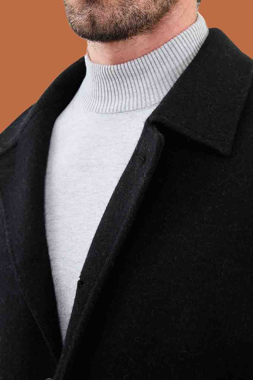 Men's Black Slim Fit Single Breasted Overcoat