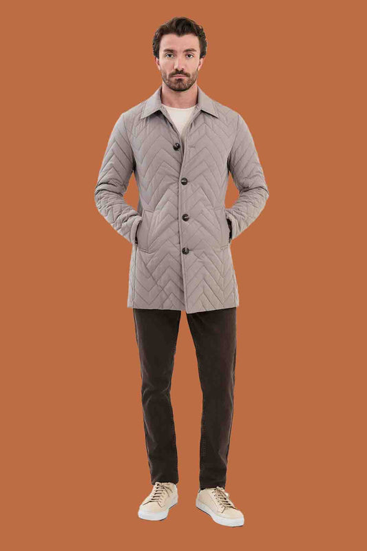 Men's Beige Slim Fit Double Breasted Peacoat