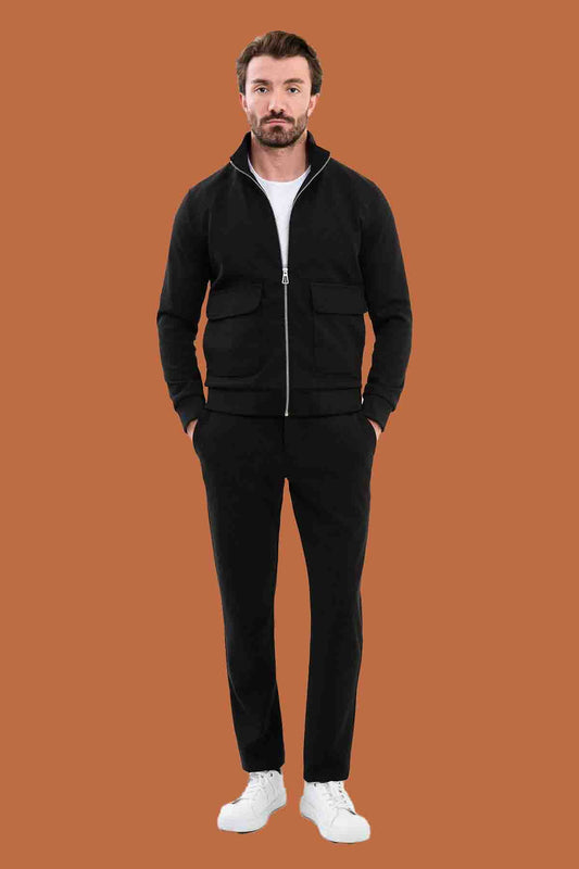 Men's Slim Fit Black Zip-Up Knitwear Jacket Sweater