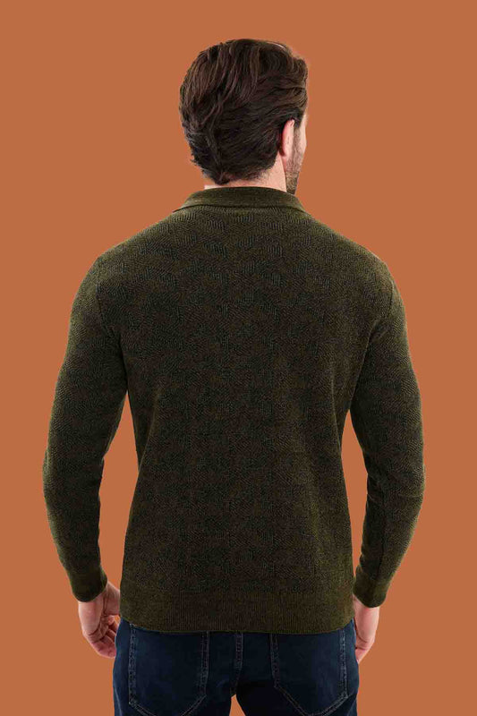 Men's Slim Fit Khaki Quarter-Zip Knit Polo Sweater