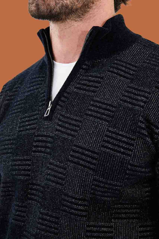 Men's Slim Fit Quarter-Zip Knit Sweater - Navy Pattern