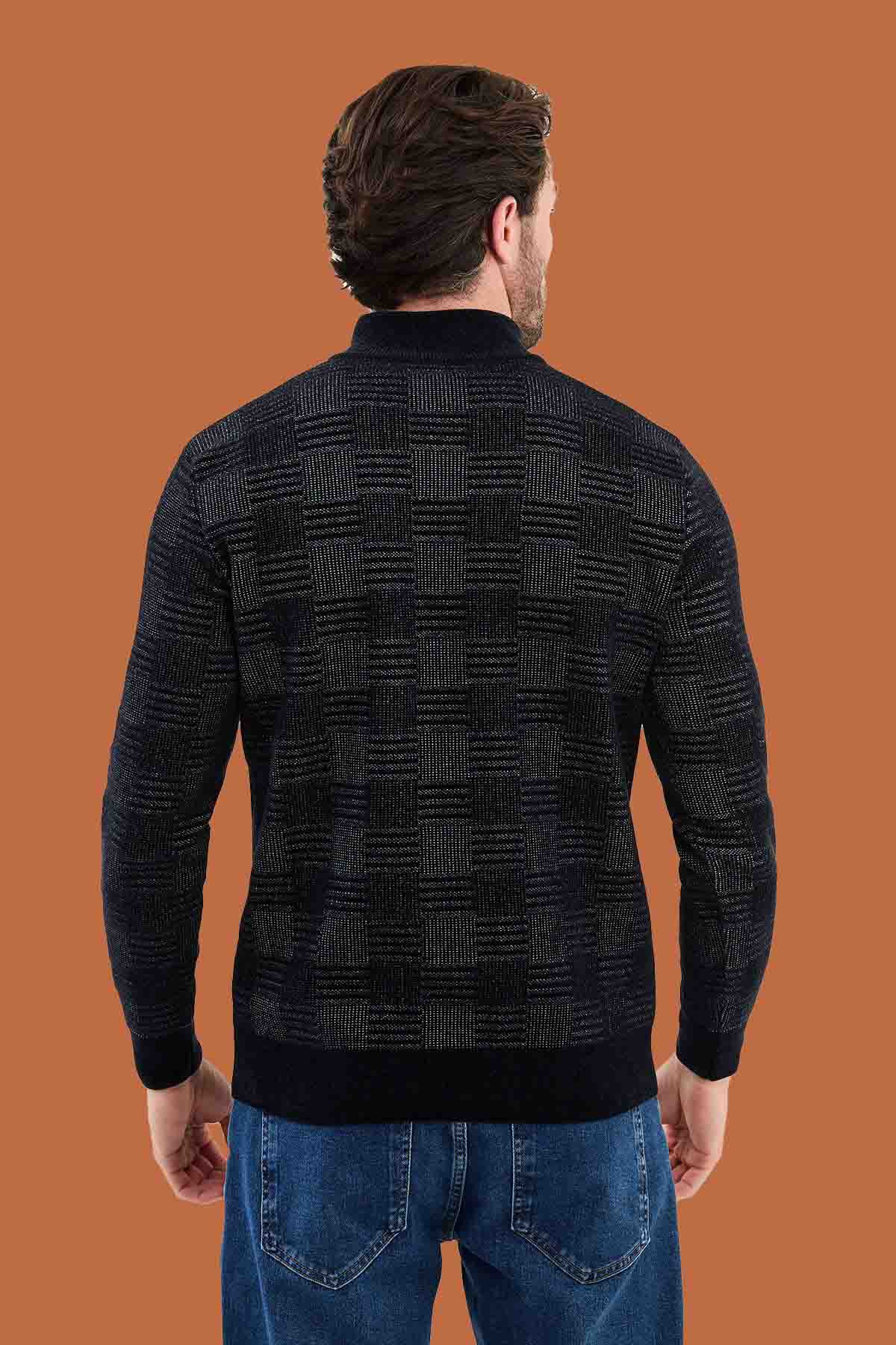 Men's Slim Fit Quarter-Zip Knit Sweater - Navy Pattern
