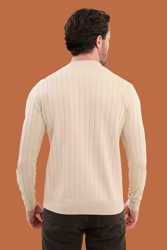 Beige Slim Fit Ribbed Knit Sweater for Men | S-XXL