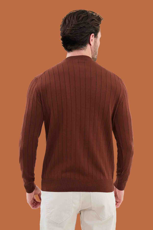 Tile Red Slim Fit Ribbed Knit Sweater for Men | S-XXL