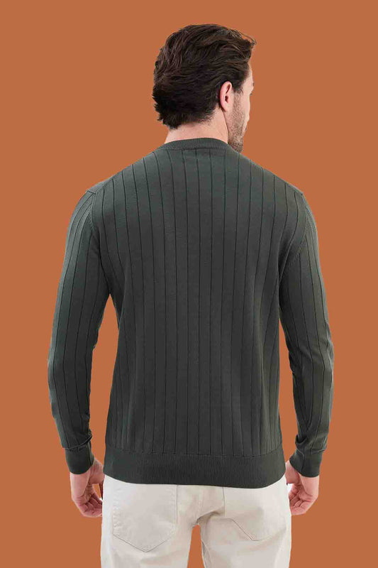 Khaki Slim Fit Ribbed Knit Sweater for Men | S-XXL