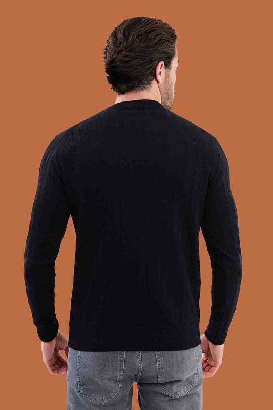 Navy Slim Fit Ribbed Knit Sweater for Men | S-XXL