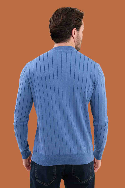 Sky Blue Slim Fit Ribbed Knit Sweater for Men | S-XXL