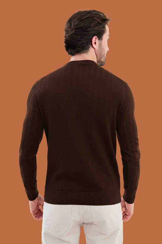 Chocolate Brown Slim Fit Ribbed Knit Sweater | S-XXL