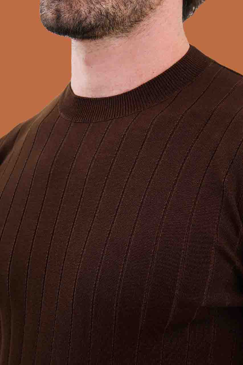Chocolate Brown Slim Fit Ribbed Knit Sweater | S-XXL