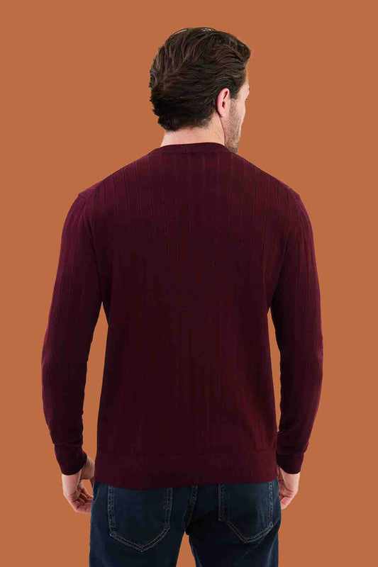 Burgundy Slim Fit Ribbed Knit Sweater for Men | S-XXL