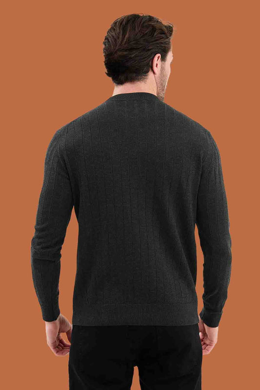 Charcoal Gray Slim Fit Ribbed Knit Sweater | S-XXL