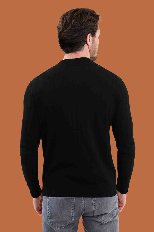 Black Slim Fit Ribbed Knit Sweater for Men | S-XXL