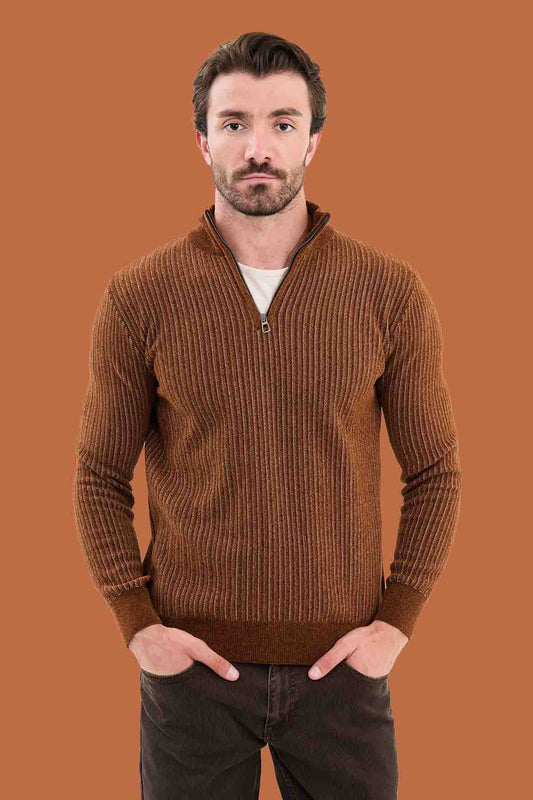 Tile Red Slim Fit Ribbed Half-Zip Sweater | S-XXL