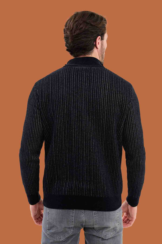 Heathered Black Slim Fit Ribbed Half-Zip Sweater | S-XXL