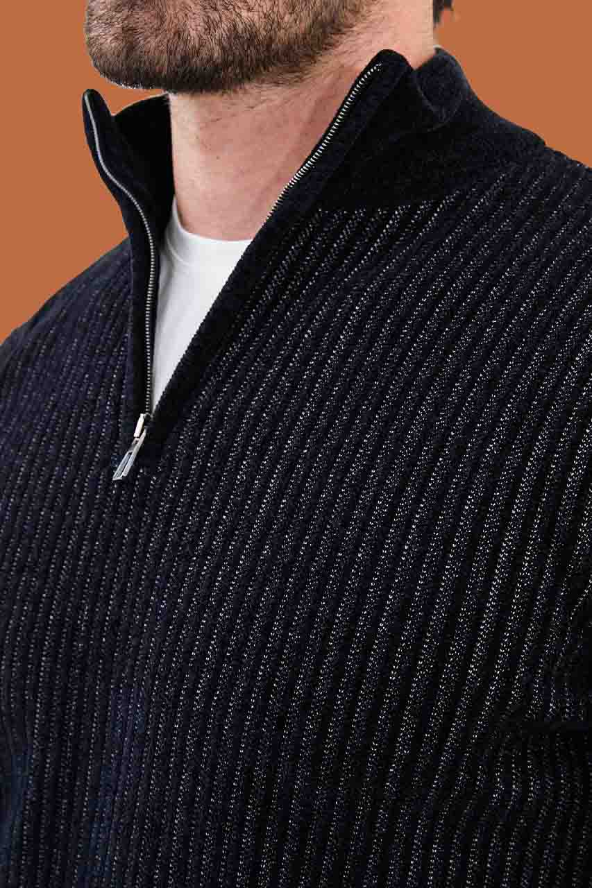 Heathered Black Slim Fit Ribbed Half-Zip Sweater | S-XXL