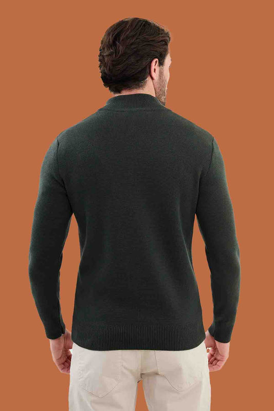 Men's Slim Fit Khaki Quarter-Zip Knitwear Sweater