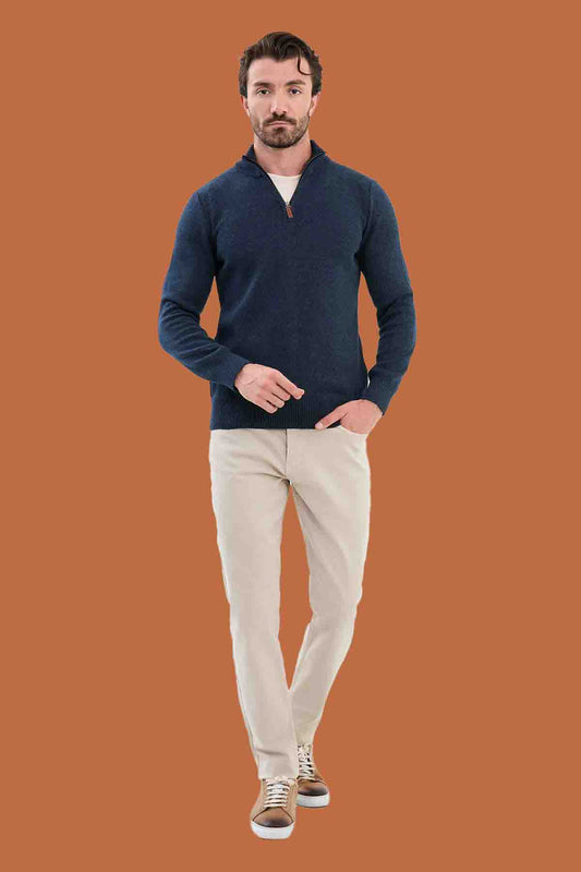 Navy Slim Fit Knit Quarter-Zip Pullover Sweater