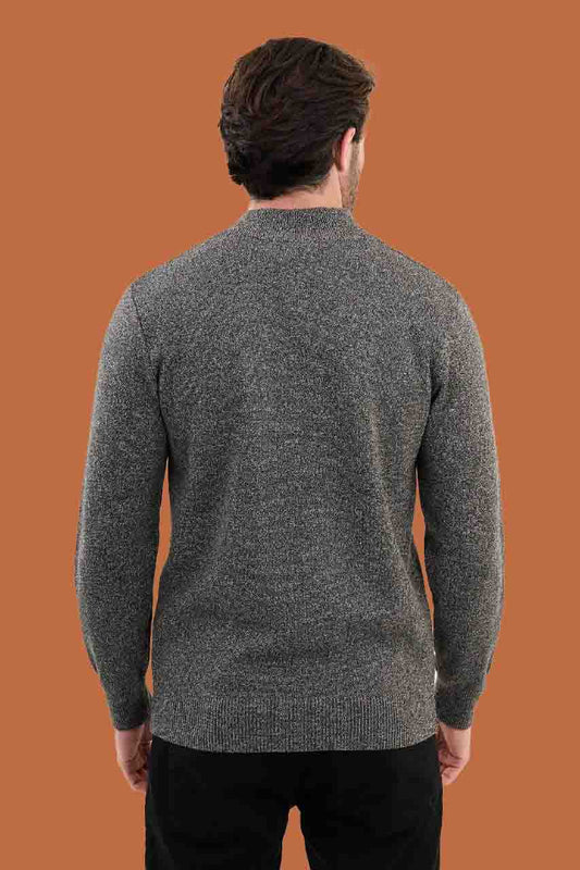 Men's Slim Fit Brown Marled Quarter-Zip Knit Sweater