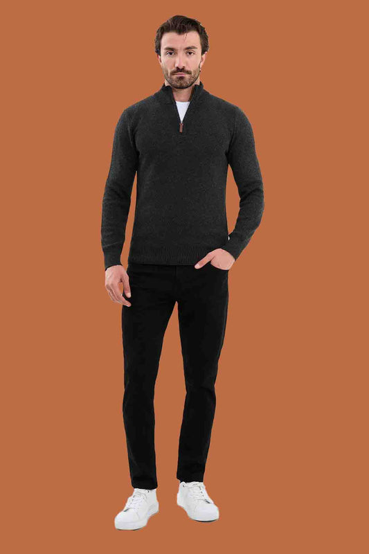 Men's Slim Fit Dark Gray Quarter-Zip Knit Pullover