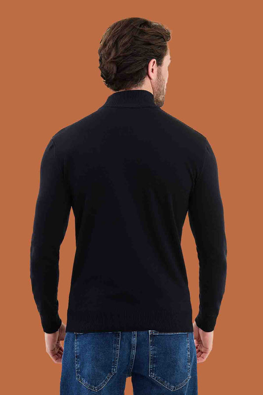 Navy Slim Fit Mock Neck Textured Diamond Sweater