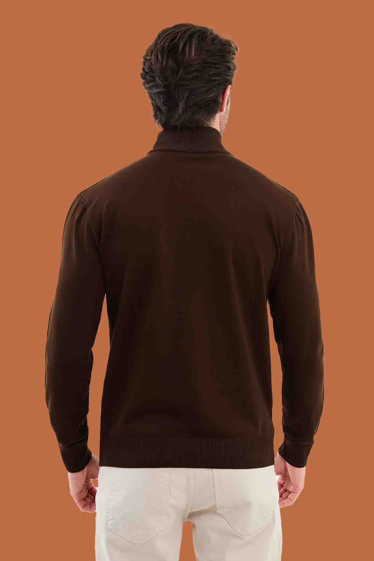 Brown Slim Fit Mock Neck Diamond Knit Sweater