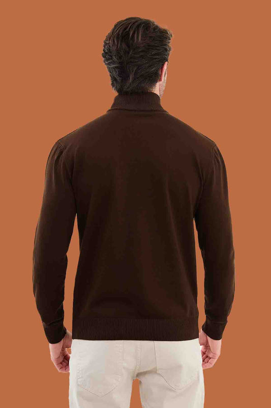 Brown Slim Fit Mock Neck Diamond Knit Sweater