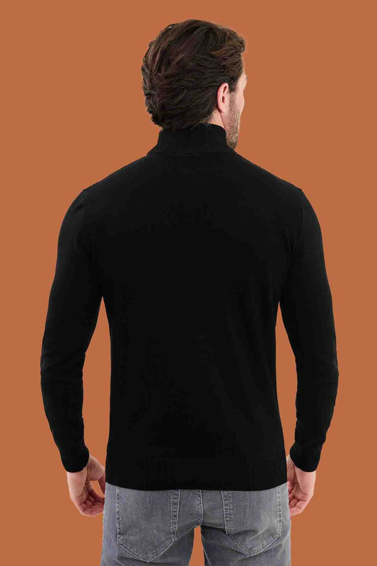 Black Slim Fit Mock Neck Textured Diamond Sweater