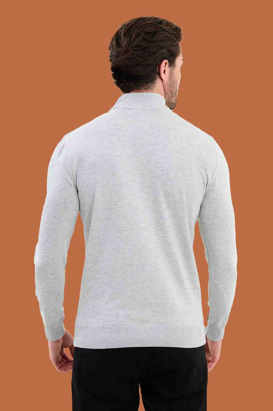 Men's Slim Fit Light Gray Mock Neck Knit Sweater S-XXL