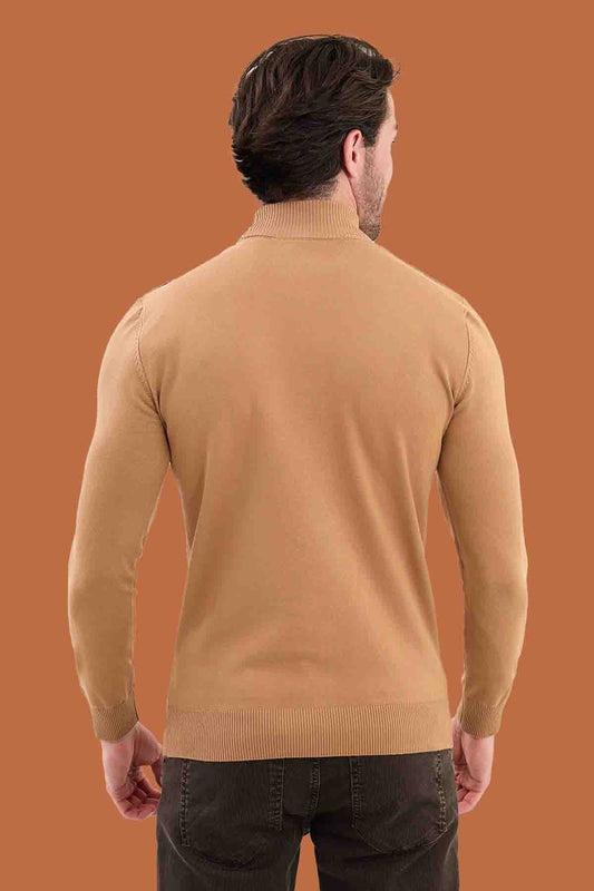 Men's Slim Fit Camel Mock Neck Textured Sweater S-XXL