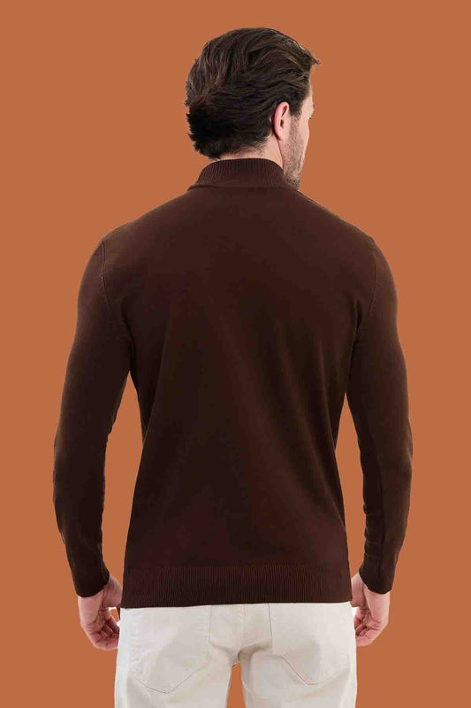 Men's Slim Fit Rich Brown Mock Neck Knit Sweater S-XXL