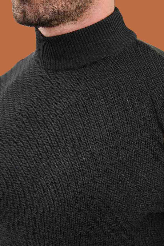 Men's Slim Fit Dark Gray Mock Neck Knit Sweater S-XXL