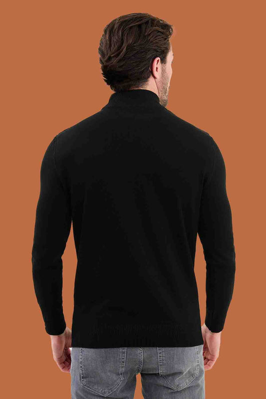 Men's Slim Fit Black Mock Neck Knit Sweater S-XXL