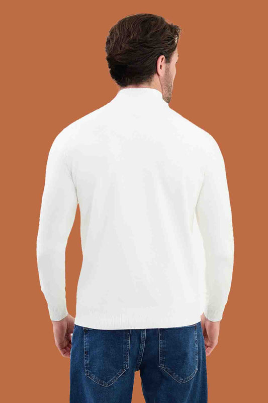 Men's Slim Fit White Mock Neck Knit Sweater S-XXL