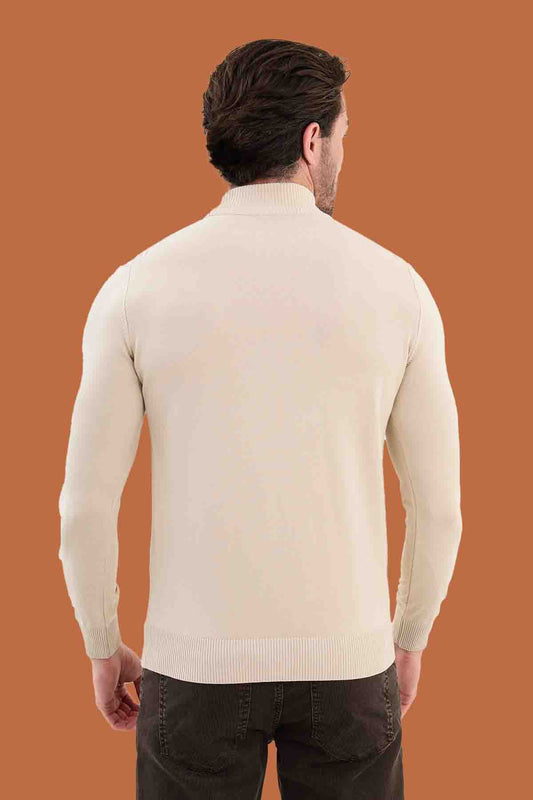 Men's Slim Fit Beige Mock Neck Knit Sweater S-XXL