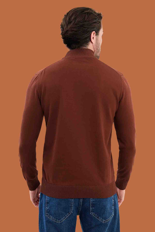 Men's Slim Fit Tile Brown Mock Neck Knit Sweater S-XXL