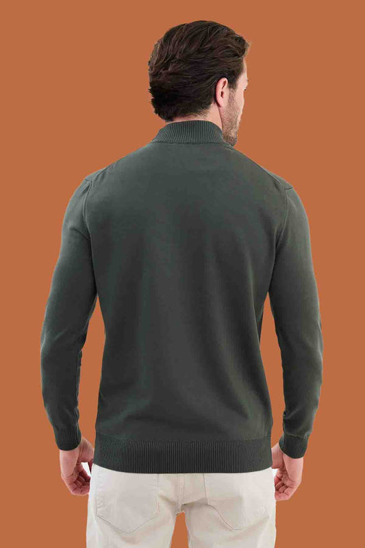 Men's Slim Fit Khaki Green Mock Neck Knit Sweater S-XXL