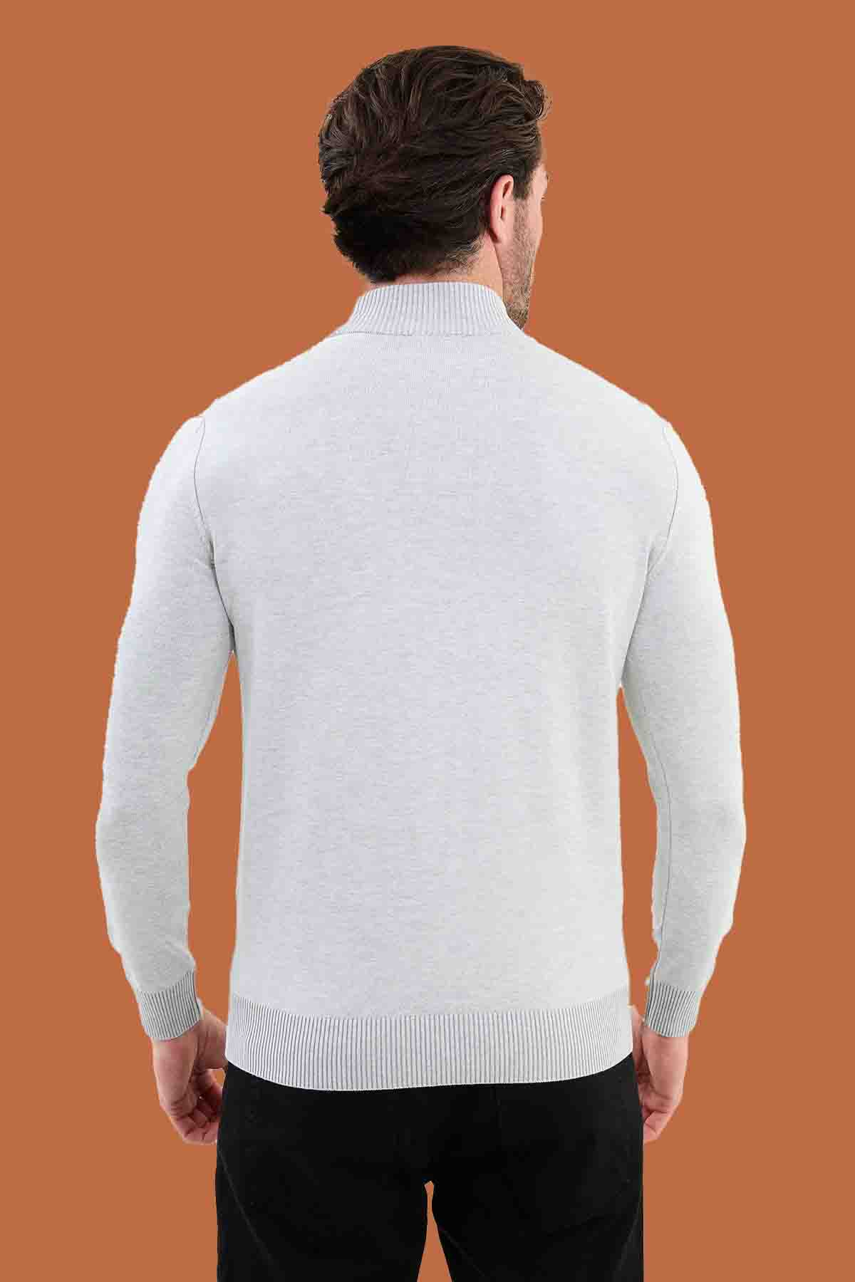 Men's Slim Fit Light Gray Mock Neck Knit Sweater S-XXL