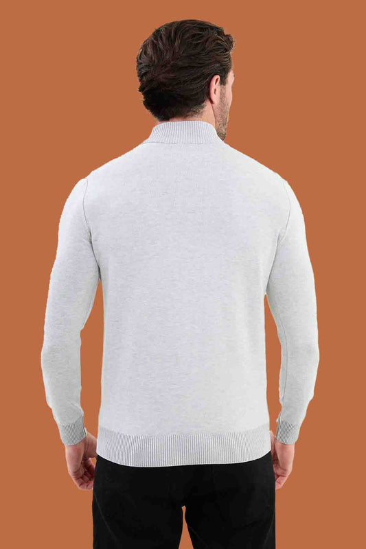 Men's Slim Fit Light Gray Mock Neck Knit Sweater S-XXL