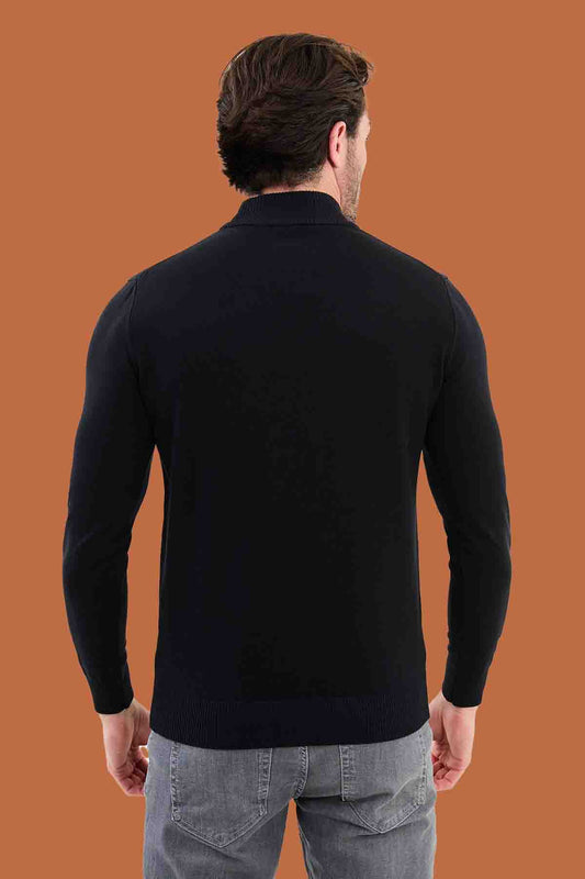 Men's Navy Mock Neck Sweater - Slim Fit Knitwear