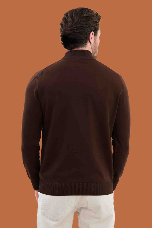 Men's Brown Mock Neck Sweater - Slim Fit Knitwear