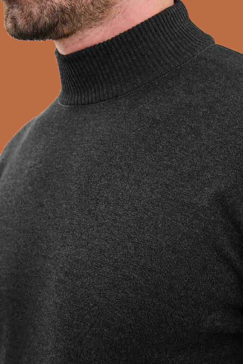 Men's Dark Gray Mock Neck Sweater - Slim Fit Knit