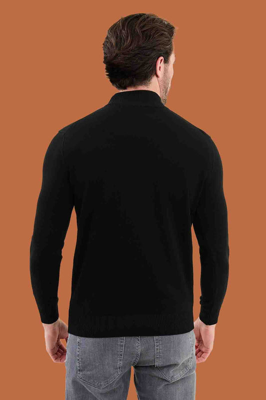 Men's Black Mock Neck Sweater - Slim Fit Knitwear